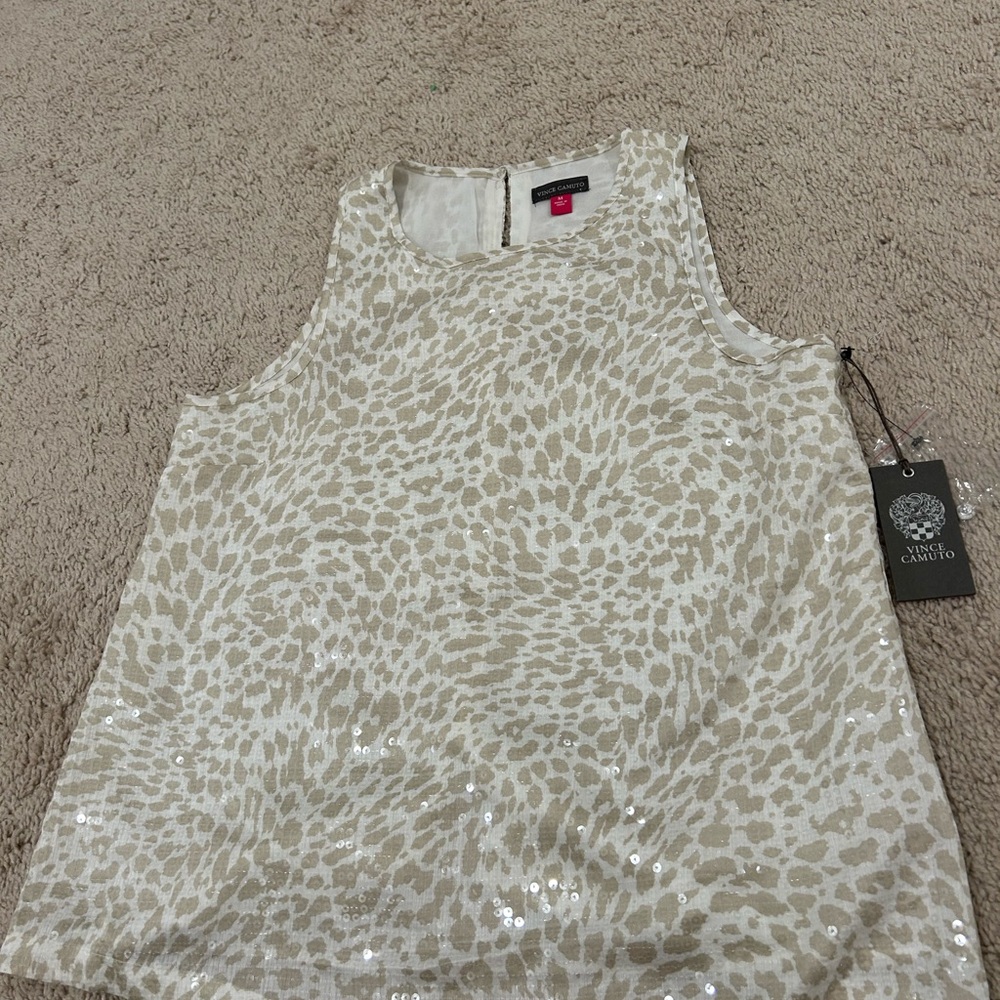 Vance Camuto White Sequin Sleeveless Top